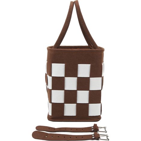Panier vélo en feutre pliable et amovible, marron et blanc, pour fixation avant sur guidon (1/5)
