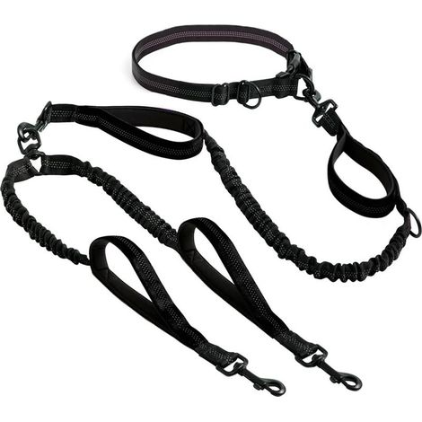 Laisse mains libre pour 2 chiens grande et moyenne taille laisse anti traction avec coutures réfléchissantes pour chien accessoire chien pour le jogging, la marche à pied, la randonnée, l’escalade (1/5)
