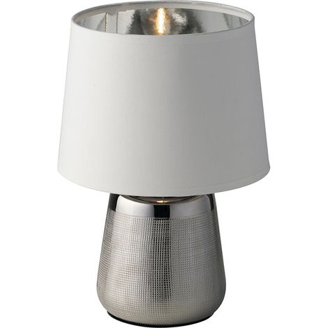 "Lampada da tavolo ECSTASY in ceramica argento e paralume in tessuto nero" (1/3)