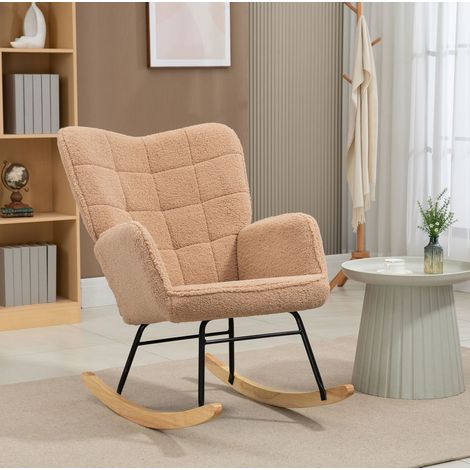 Sillón mecedora 98x71x101 cm marrón en poliéster con respaldo alto y acolchado (1/5)