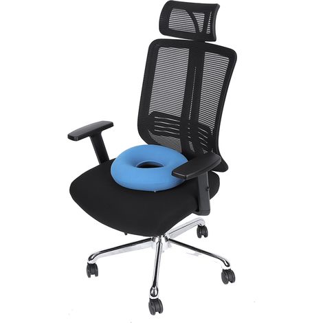 Coussin de siège gonflable rond avec pompe pour soutien des hanches et hémorroïdes (bleu)
