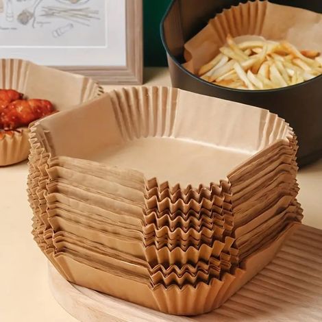 Lot de 100 feuilles de papier sulfurisé jetables pour friteuses à air, de forme carrée, antiadhésives et résistantes à l'huile.-AquaForge (1/5)