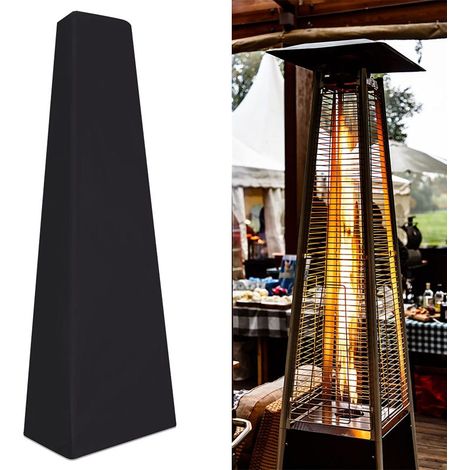 Housse pour chauffage de terrasse NA : 61 x 53 x 221 cm, protection imperméable renforcée, ourlet élastique, ajustement parfait, housse de jardin extérieure pour chauffages pyramidaux, noir (1/5)