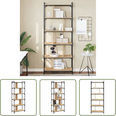 The Living Store Bibliothèque 6 niveaux chêne sonoma 76x32x192 cm - Bibliothèque Murale - Bibliothèque Design - Étagère Bois - Meuble Rangement - Bibliothéque Industrielle (1/5)