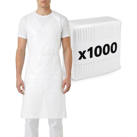 Tablier Plastique Jetable Adulte, Imperméable (Blanc) (1000 pcs) (1/5)