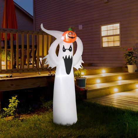 Fantasma inflable de Halloween de 1,8 m con luces LED blancas y naranjas, poliéster, 80 x 40 x 180 cm. (1/5)