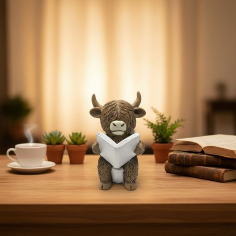 Nouveau, créatif, élégant, mignon et populaire : abattant de toilettes portable en résine avec statuette de taureau des Highlands -- Abattant de toilettes avec statuette de taureau des Highlands --