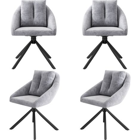 4er-Set Drehbare Esszimmerstühle, Ergonomisch, für Wohn- und Arbeitsbereich, Samt und Metall, Grau (1/5)