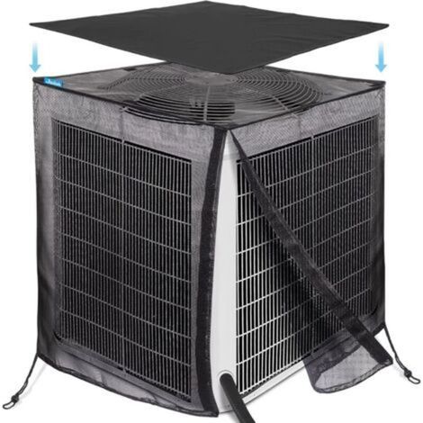 Full mesh air conditioner cover with removable 600D waterproof top, 81.3 x 81.3 x 91.4 cm, outdoor protection against leaves, weeds, cottonwood, and (1/5)