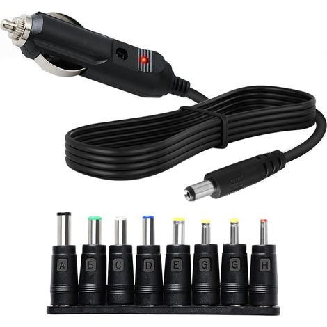 12V 5A Chargeur Allume-Cigare Universel avec 8 Connecteurs, Câble d'Alimentation 1.2m, Prise Allume-Cigare DC 5.5 x 2.1mm pour Lecteur DVD, GPS, Routeurs, Ordinateurs, Ventilateurs, Caméras (1/5)