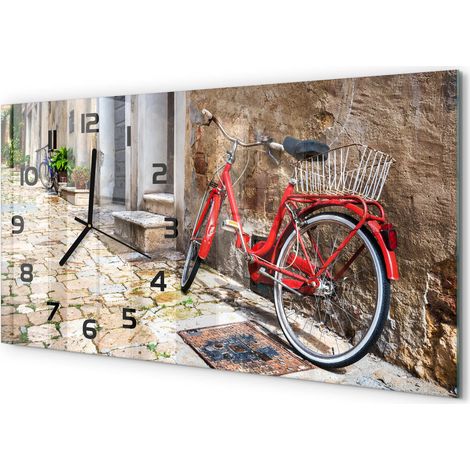 Horloge Murale Maison 60x30 cm Design Panoramique Salon Cuisine Bureau Vélo rouge (1/5)
