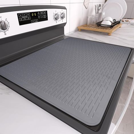 protection plaque induction 71x50cm, protège plaque induction de cuisson, tapis silicone XXL de séchage de vaisselle, Résistant aux rayures et facile à nettoyer -Gris (1/5)