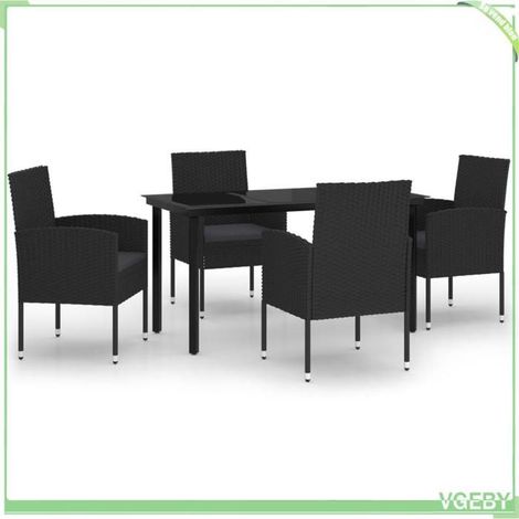 Ensemble à manger de jardin - FAFEICY - 3099615 - Noir - Cadre acier & résine tressée - Table verre 140x70x74 cm (1/5)