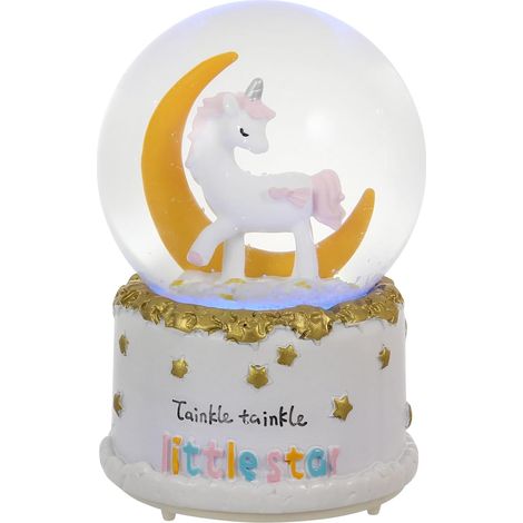 Boule de Cristal Musicale Licorne en Résine et Verre Lampe de Nuit Décoration de Bureau et Maison Ornement de Table Féerique (1/5)