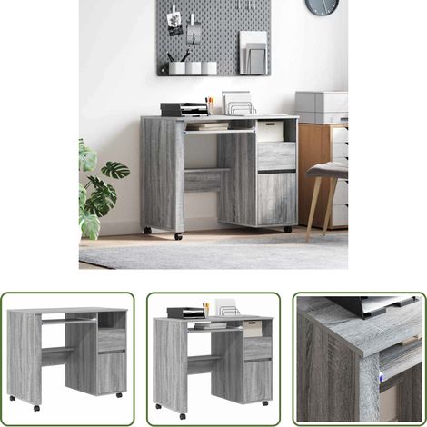 vidaXL Schreibtisch für Heimbüro - Tisch mit Rädern Graues Sonoma 91 x 50 x 77 cm Holzwerkstoff (1/5)