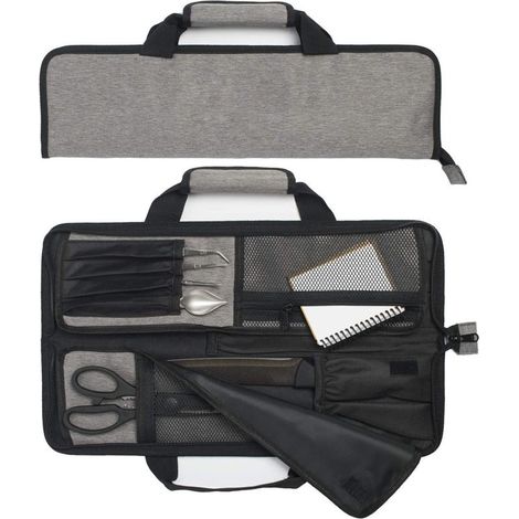 Étui à couteaux de chef enroulable - 12 poches pour couteaux et ustensiles de cuisine - Léger, durable et résistant aux taches - Parfait pour les chefs nomades - Couteaux non inclus. (1/4)