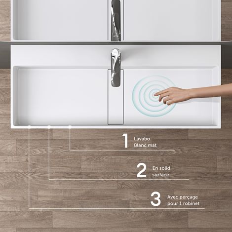 doporro Vasque à Poser Blanc Mat Lavabo de Salle de Bains Suspendu 120x40x14cm Lave Mains avec Bonde et Cache Bonde Colossum6028