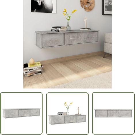 The Living Store Wand-Schubladenregal Betongrau 88x26x18,5 cm Holzwerkstoff - Wandregal - Holzwerkstoff - Betongrau - Schubladenregal - Wohnraumorganisation (1/5)