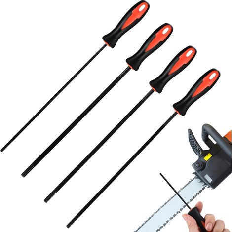 4 Limes Rondes, Acier Haute Résistance, Poignée ABS, 3,2-5,5 mm, Pour Tronçonneuse (1/5)