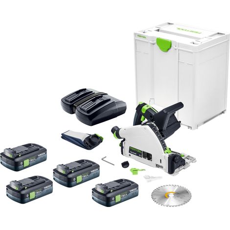 Festool TSC 55 KEB-Basic Akku Tauchsäge 18 / 36 V 160 mm Brushless + 4x Akku 4,0 Ah + Doppelladegerät + Systainer