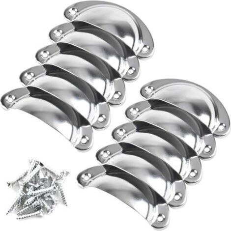 10 Pièces Poignées de Tiroir Coquille Vintage Poignée de Coquille Bouton de Porte, Demi-cercle Chromé Argenté Poignées de Meuble Métal pour Placard Armoire Commode Cuisine avec Vis de Montage (1/5)