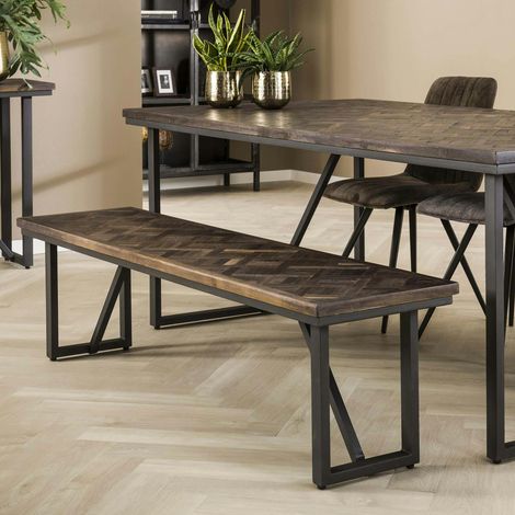 Banc de table en bois de teck brun motif croisé 170 cm AMBON (1/5)