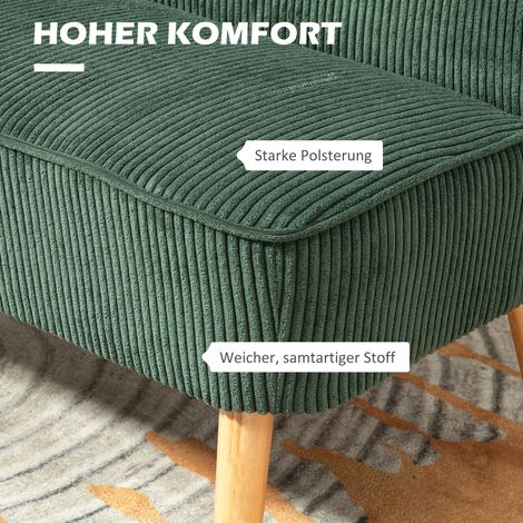 Canapé 2 places en velours polyester, bois massif, mousse haute densité, vert, 117 x 56,5 x 77 cm (1/5)
