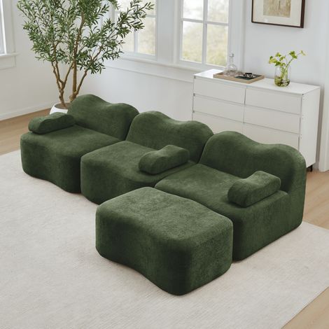 Modulares Ecksofa mit 3 Sitzen und 1 Ottoman, 32D-Schaum, grüner Samt HAVRYA (1/5)