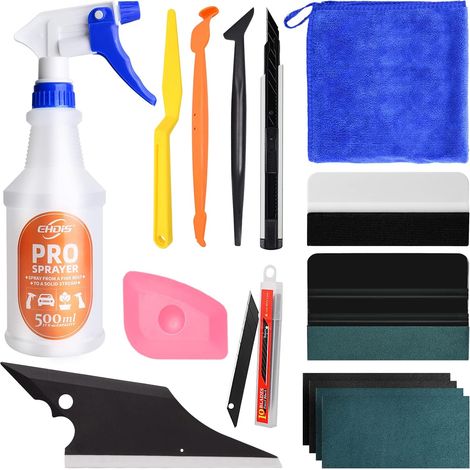 Kit Covering d'outils de Film avec Flacon pulvérisateur 500 ML pour Emballage de Voiture, Film de Voiture, avec Raclette en Feutre, Cutter, Raclette à Vitres, Chiffons d'entretien (1/5)