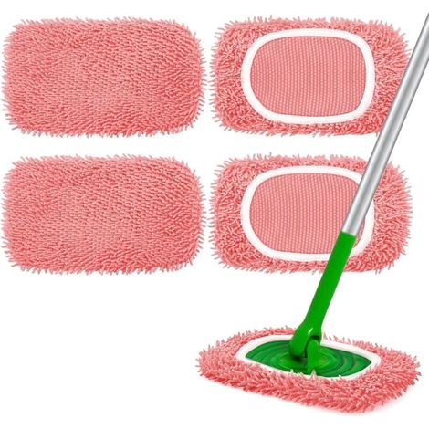Lot de 4 lingettes microfibre lavables pour Swiffer Sweeper, rose (sans manche) (1/5)