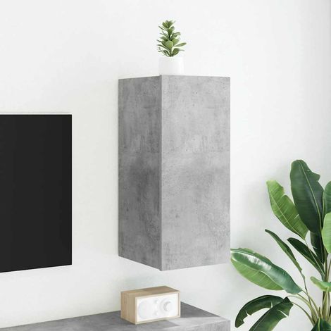 Mueble de TV de pared con luces LED gris hormigón 30,5x35x70 cm