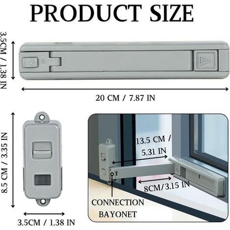 Entrebailleur Fenetre, Entrebailleur Fenetre sans Perçage, Sécurité Fenêtre Enfant, Protection Fenetre Chat, Bloc Fenetre Securite Enfant pour Bloque Fenetre Ouverte (Gris) (1/5)