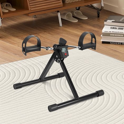 Jiubiaz Mini cyclette, pedaliera con display LCD, attrezzi per allenamento braccia e gambe, resistenza regolabile, altezza regolabile, pieghevole, nero (1/5)