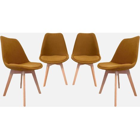 Set di 4 sedie scandinave in legno di faggio e velluto a coste