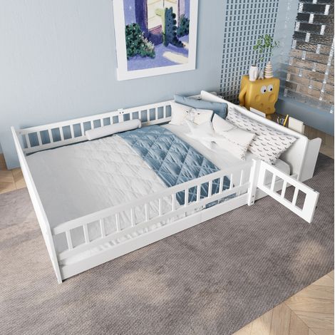 MEUBLIV Lit enfant 140x200 cm blanc – rangement ouvert et barrière ouvrante, sans matelas (1/5)