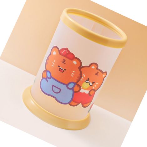 Porte-stylo pliable mignon dessin animé rond, boîte de rangement pour fournitures de bureau d'étudiant ou de bureau, style tigre (1/3)
