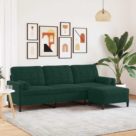 3-Sitzer-Sofa mit Hocker Dunkelgrün 210 cm Samt