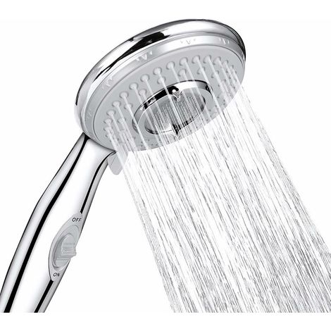 Pommeau Douche, Universel Pommeau de Douche Haute Pression, 5 Modes Economiseur d'eau et Bouton de l'interrupteur Douchette Pommeau Douche pour Le Bain et Le Spa-Acier Inoxydable (1/5)