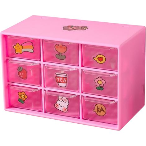 Boîte De Rangement À Tiroirs - 9 Tiroirs Empilables - Pour Maquillage Bijoux Et Fournitures Artisanales - 17,9 X 9,8 X 11,8 Cm - Rose Foncé (1/2)