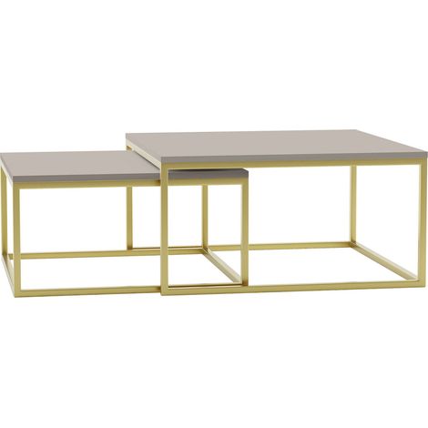 Conjunto mesa de centro Oswego 102, Cachemira + Dorado, 39x76x76cm, Diámetro: 0, Aglomerado laminado, Angular