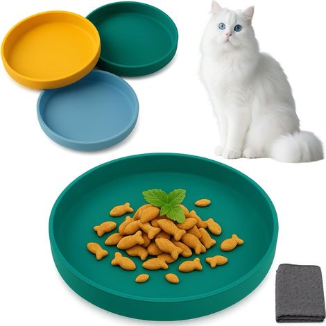 3 Pack Silicone Flat Cat Bowls - Soft and Foldable - Dishwasher Safe (1/5)