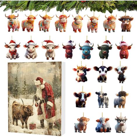 Adventskalender mit Hochlandrindern, 24-Tage-Countdown-Kalender mit 24 niedlichen Hochlandrind-Anhängern (1/5)