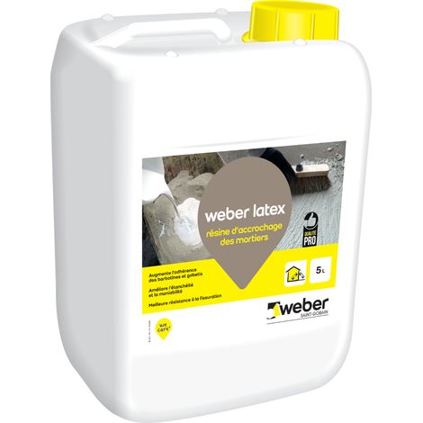 Weber Saint-Gobain Résine d'accrochage Latex pour mortiers et bétons, 5L, Weber Latex
