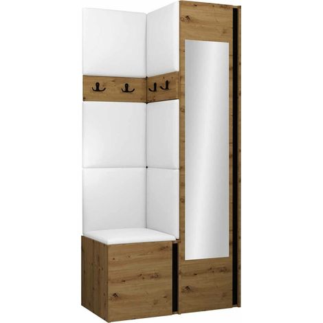 Meuble d'entrée Pinis XXV, Chêne Artisan + Noir, 186x82x46cm, Disponible, Faux cuir, Stratifié, À poser, Murale