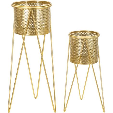 Lot de 2 Cache-Pots sur Pieds "Iva" 46cm Or