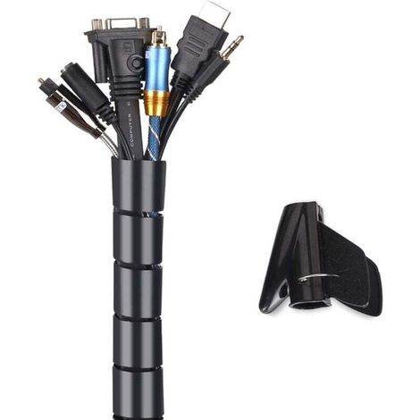 Cache Cable, 2m Gaine Souple Electrique Cable Management pour Ranger ou Cacher les TV PC Câbles, Gestion des Câbles pour Maison et Bureau, 2m - ∅22mm, Noir (1/5)