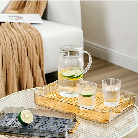 Teetablett mit doppelter Abtropffläche und 2 Griffen, dekorativ, modisch, goldfarben, mit Abtropffläche und Aufbewahrungsbehälter. (1/5)