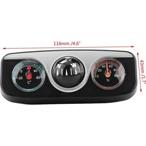 Qiilu Compas de navigation monté sur tableau de bord Thermomètre de voiture, boussole de direction avec bande auto d'amenagement (1/4)