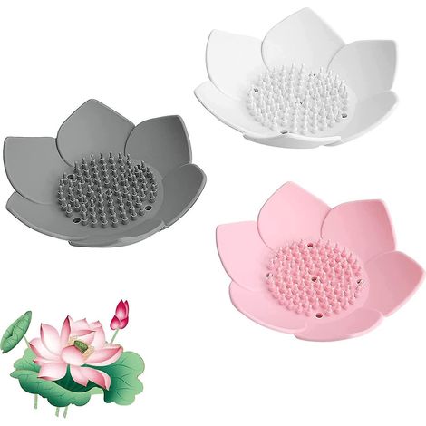 3-teiliges Lotus Seifenschalen-Set, Lotus Silikon-Seifenschale, Lotus Komfort-Seifenbox, für Badezimmer, Küche, Duschraum, Waschküche oder Waschtisch (1/5)