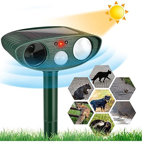 Insectifuge à ultrasons - Répulsif pour animaux - Répulsif pour chats - Chien avec détecteur de mouvement solaire et lumière clignotante - Jardin étanche 1 pièce (1/3)